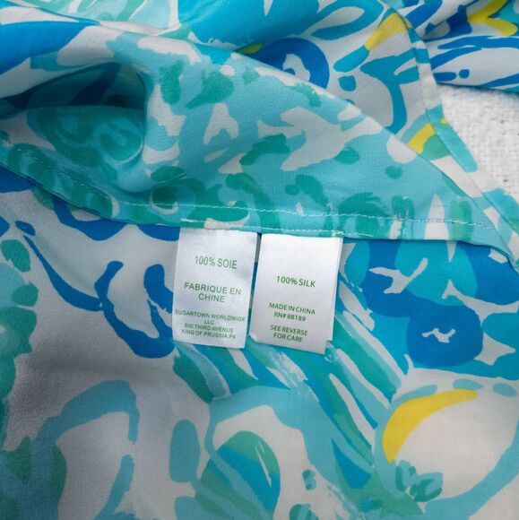 Lilly Pulitzer Silk Blue Floral Blouse – Long‎ Sleeve – Coastal Preppy – Small - Picture 5 of 7